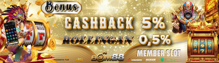 BONUS MINGGUAN SLOT & ARCADE 0.5% / CASHBACK HARIAN 5% BOM88